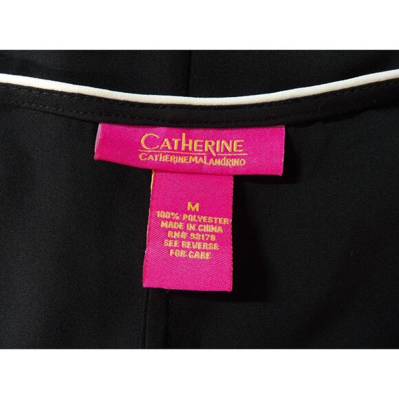 Catherine Malandrino Blouse Medium Black Hi Lo White Trim Career Office Flowy - Picture 5 of 11